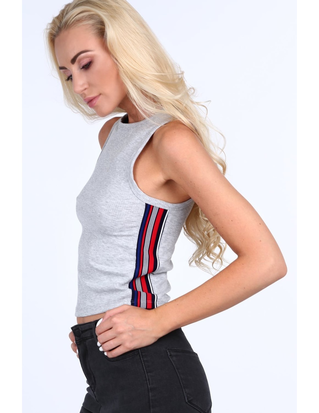 Gray ribbed top with stripes 0300 - Online store - Boutique